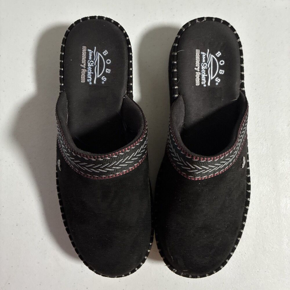 Skechers Bobs Womens Shoes Wedge Slides Comfort Memory Foam Clogs Black L 8.5